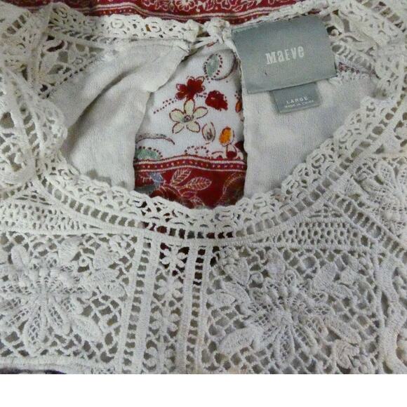Maeve Anthropology Women's Large Rayon Sleeveless Blouse Crochet Floral - Picture 8 of 8